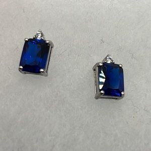 SAPPHIRE AND CLEAR CZ STERLING SILVER POST EARRINGS